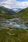 Skjolden, Jotunheimen National Park, Norway. Glacier stream and mountains. Art Print